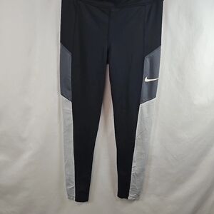 Nike Dri-Fit Women’s Black Gray Athletic Workout Leggings Size XL Colorblock